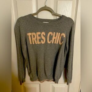 Gray Crop Sweatshirt with Pink Trim by Elle